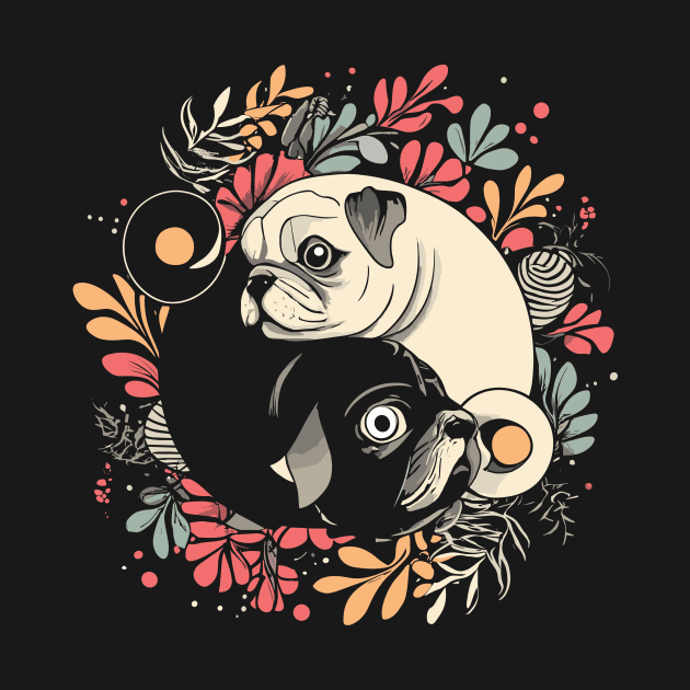 Yin and Yang Cute Pug Puppy Dogs by IceTees