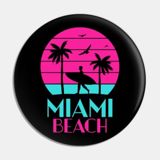 Miami beach palm tree and sufer Pin