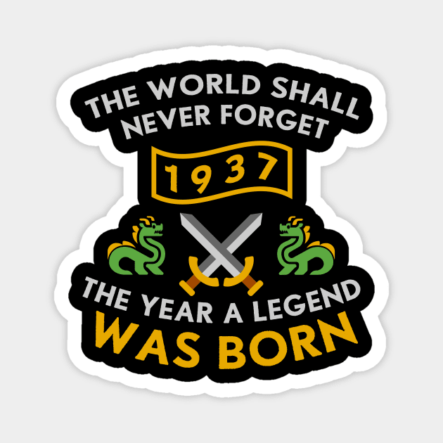 1937 The Year A Legend Was Born Dragons and Swords Design (Light) Magnet by Graograman