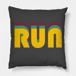 Run - inspirational retro text design - motivation (yellow on grey) Pillow