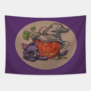 Kitty and Jackolantern Tapestry