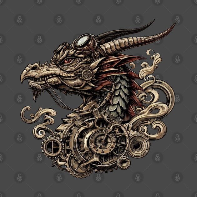 Fierce Steampunk Fantasy Dragon by Organicgal Graphics