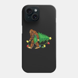 Bigfoot Carrying a Christmas Tree, Funny Sasquatch Gift for Xmas Phone Case