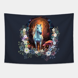 Horse Lover White Horses Magical Forest Tapestry