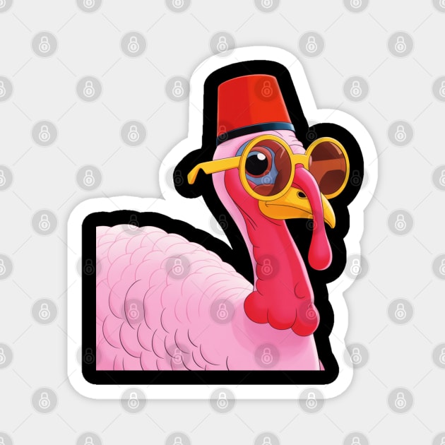 Cool Turkey with Fez and Sunglasses – Funny Retro Bird Magnet by Creatifly Graphic Tees