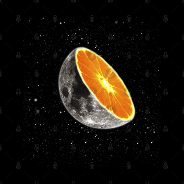 Lunar Moon Orange Fruit Slice Abstract with Stars by Jahmar Anderson