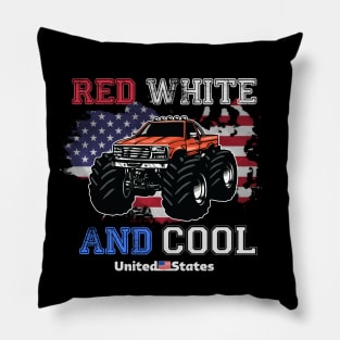 Monster Truck USA Red White and Cool Pillow