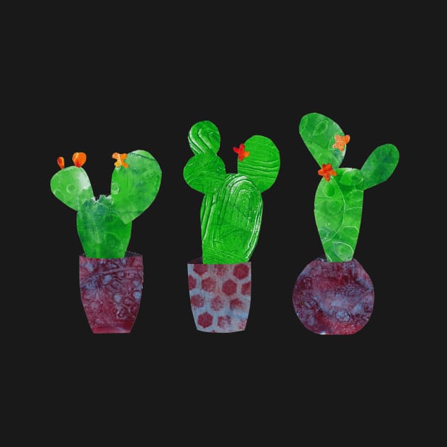 Cactus cacti succulents in pots - mixed media collage by kittyvdheuvel