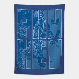 Phuket, Thailand Map Typography - Blueprint Tapestry