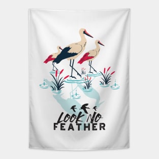 Whimsical Stork Pun Art - 'Look No Feather' Tapestry