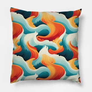 Ephemeral Crests: Hokusai Waves Reimagined Pillow