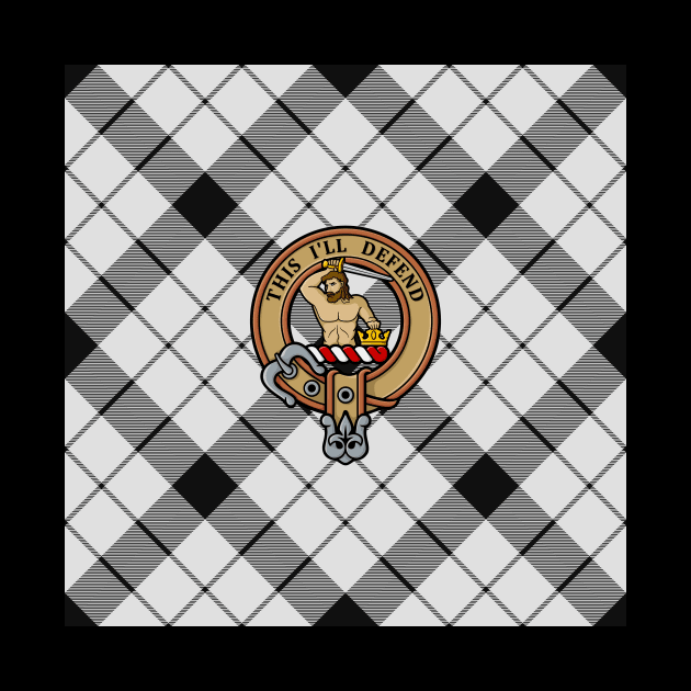 Clan MacFarlane Crest over Black and White Tartan by sifis