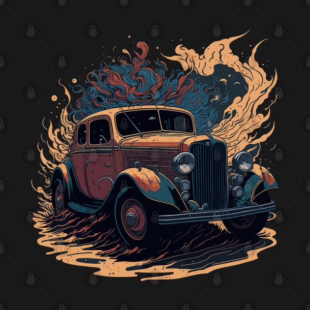 Vintage Vroom: Colorful Two-Dimensional Illustrated Retro Charm Vintage Car Design by AxAr