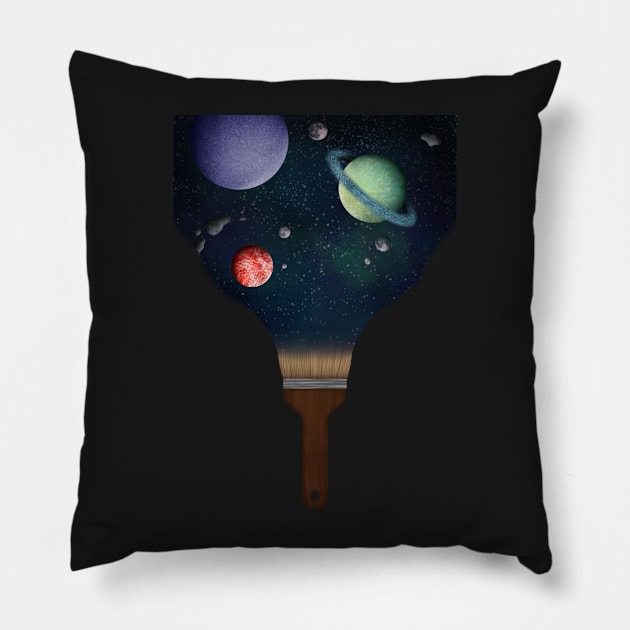 Galaxy coming out of paint brush Pillow by LeighsDesigns