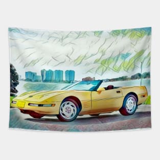 Yellow Chevy Corvette Convertible C4 Tapestry