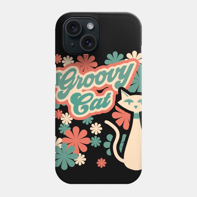 Groovy Cool Funky Cat Psychedelic Retro Vintage 60s Flower Power Phone Case by ksrogersdesigns