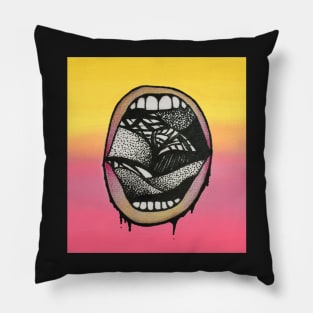 Mouthful- Pink and Yellow Pillow