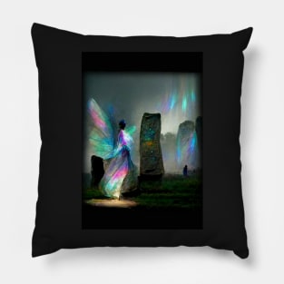 Iridescent energy fairy amongst ancient standing stones 1 Pillow