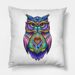 OWL Warrior Tattoo Design, Colorful Zen Spirit Animal Pillow