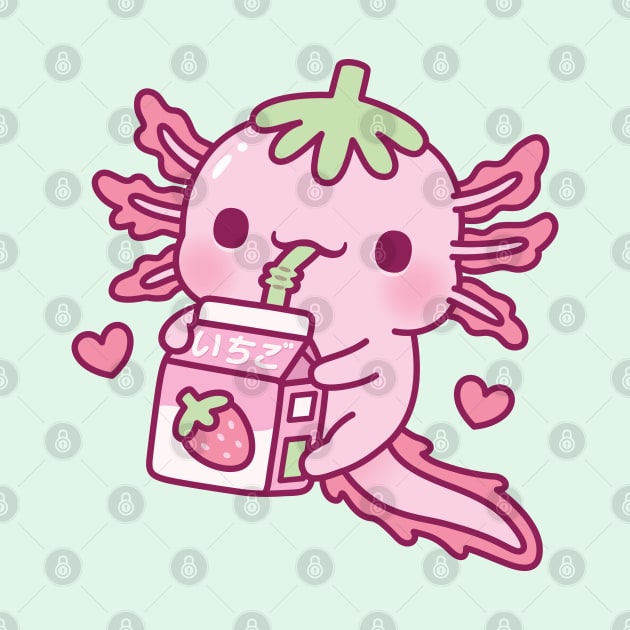 Cute Axolotl Loves Drinking Strawberry Milk by rustydoodle