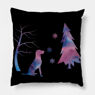 Vizsla Dog Winter Art With Snowflakes Pillow