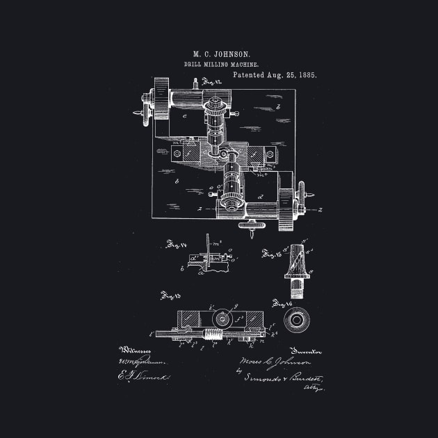 Drill Milling Machine Vintage Patent Hand Drawing by TheYoungDesigns