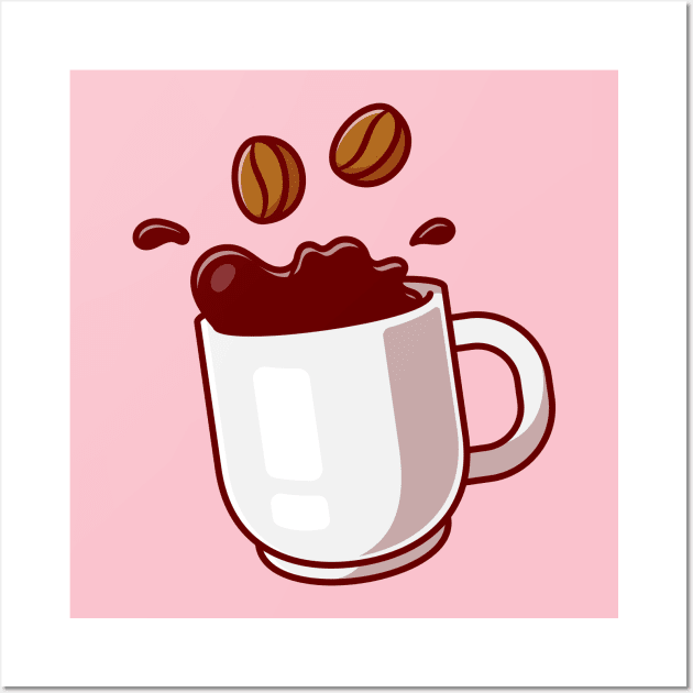 Floating Coffee With Beans Cartoon - Floating Coffee With Beans