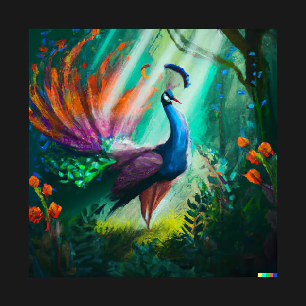 Peacock in forest by SatyaStoreDesigns