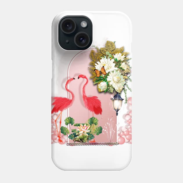 Wonderful flamingos with tropical flowers Phone Case by Nicky2342