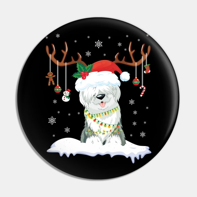 Old English Sheepdog Reindeer Santa Noel Costume DancE Snow Pin by bakhanh123