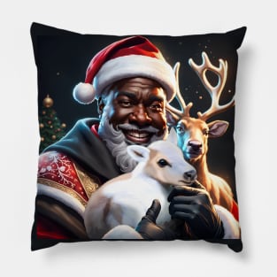 Santa Claus Holding A Baby Reindeer Pillow