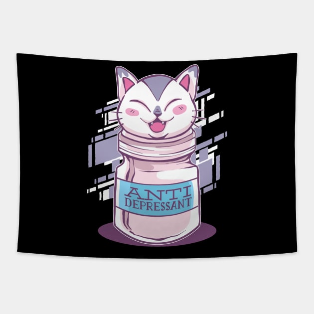 Joyful Kitty Antidepressant Design Tapestry by Life2LiveDesign