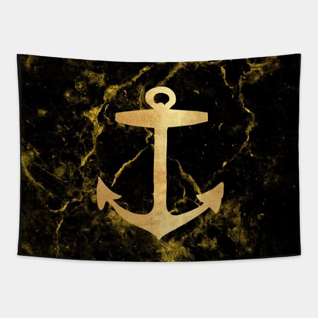 preppy minimalist coastal sailing black marble nautical anchor Tapestry by Tina