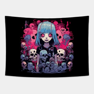 Goth Girl with skulls Pastel Goth Fantasy Kawaii Girl Skulls Tapestry