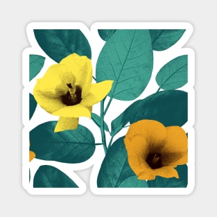 Dark vibrant tropical leaves and flowers. Exotic floral print. Summer jungle textural background. Magnet
