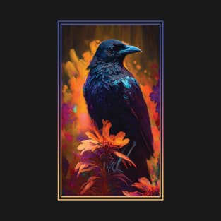 Crow Vibrant Tropical Flower Tall Digital Oil Painting Portrait 2 T-Shirt