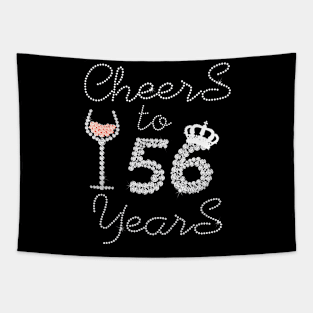 Queen Girl Drink Wine Cheers To 56 Years Old Happy Birthday Tapestry