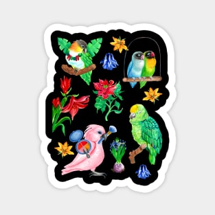 Watercolor Parrots and Flowers Magnet