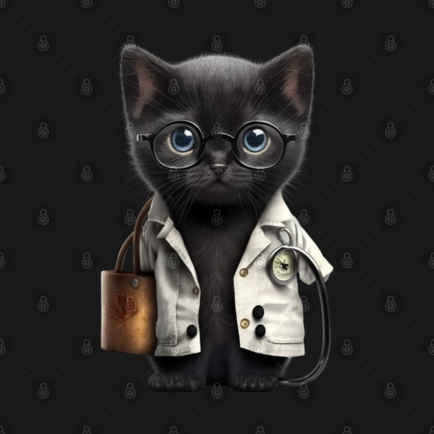 Doctor black cat in white coat with stethoscope by ZUCCACIYECIBO