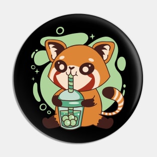 Red Panda With Bubble Tea Boba Pin