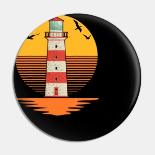 Lighthouse Seagull Tee Retro Sunset Pin