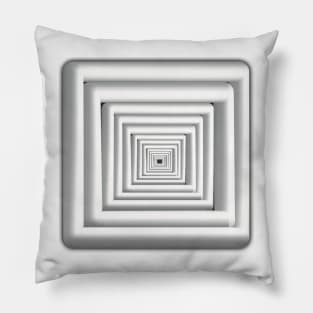 Concentric Square Tunnel, Monochrome, Black and White Pillow