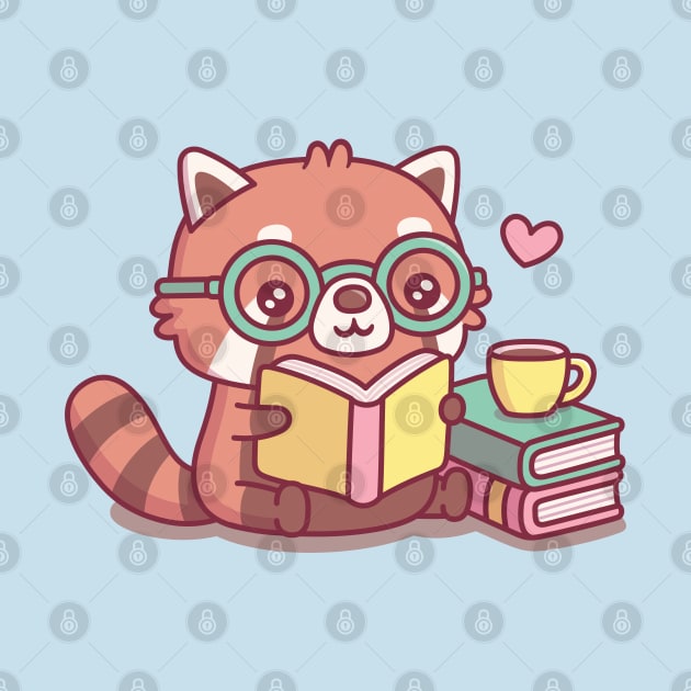 Cute Red Panda With Glasses Reading A Book by rustydoodle