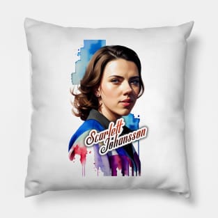 scarlett ingrid johansson watercolor hand drawing graphic design and illustration by ironpalette Pillow