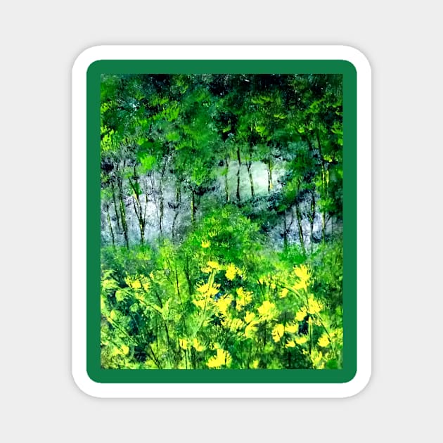 Lush Green Forest acrylic painting Magnet by SunilAngra