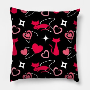 Atomic Retro Valentine’s Day Cats Hearts Repeating Pattern Pillow