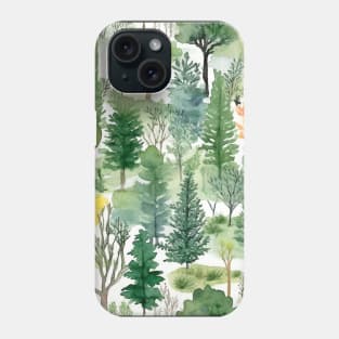 Pastel Oasis: A Serene Seamless Pattern of Trees and Plants in Soft Hues Phone Case