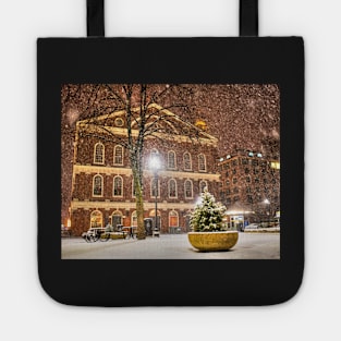 Snow Storm in Faneuil Hall Quincy Market Boston MA Tote