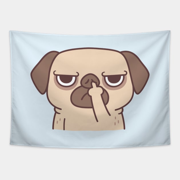 Rude Pug Picking Nose Using Middle Finger Tapestry by rustydoodle