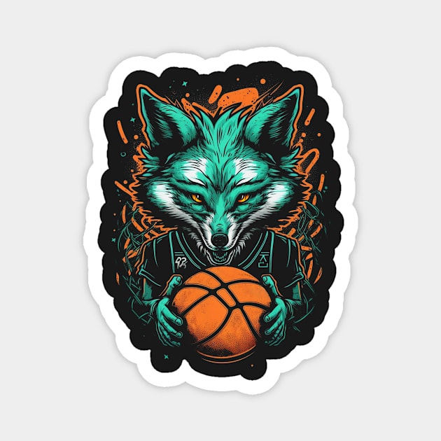 Neon Fox Basketball Player Retro 80s Ball Sports Magnet by Cheesybee